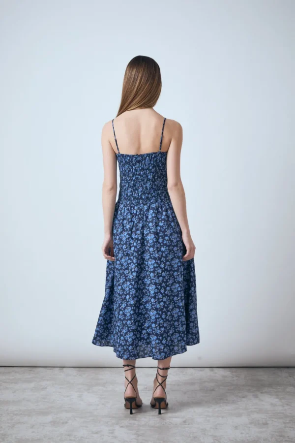 ENGLISH FACTORY Floral Dresses | Tops*- Floral Print Smocked Midi Dress NAVYMULTI
