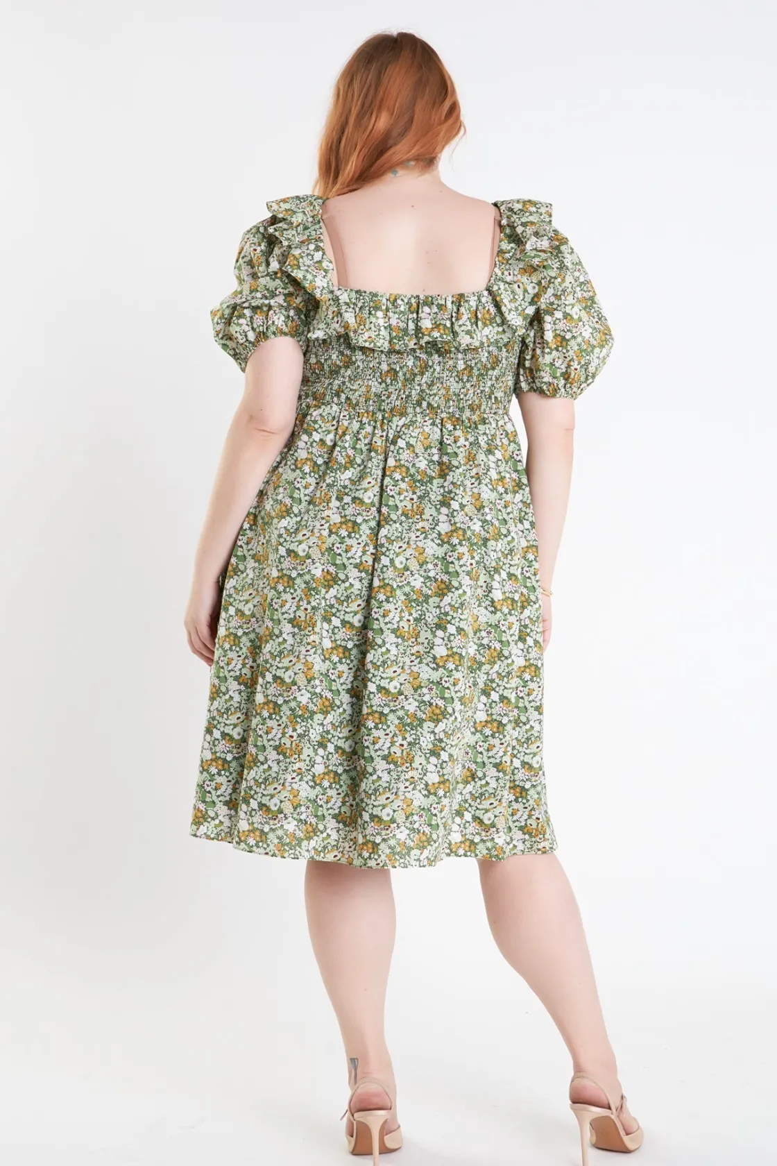 english_factory__floral_p_2-28.webp ENGLISH FACTORY Puff Sleeve | Tops*- Floral Print Smocked Puff Sleeve Dress GREENMULTI