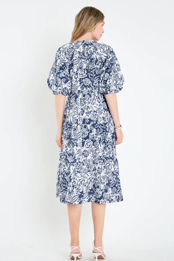ENGLISH FACTORY Puff Sleeve | Floral Dresses*- Floral Print Midi Dress MULTI