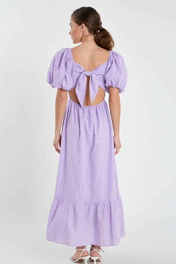 ENGLISH FACTORY Tops*- Floral Print Back Bow Tie Maxi Dress LILAC