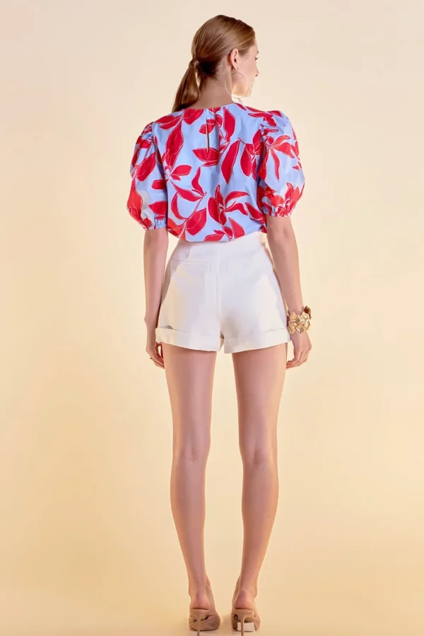 ENGLISH FACTORY Tops*- Floral Print Puff Short Sleeve Top BLUEMULTI