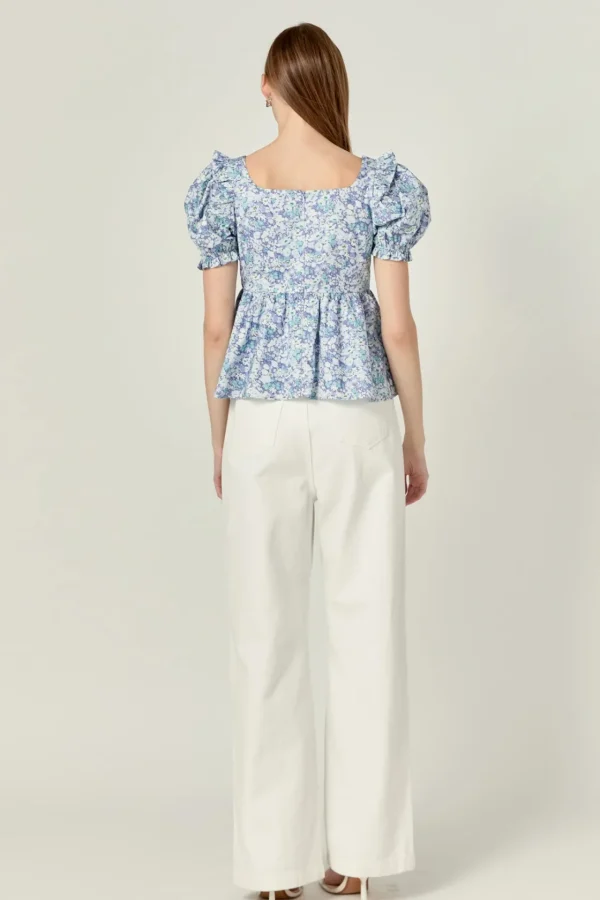 ENGLISH FACTORY Tops*- Floral Print Top With Flower BLUEMULTI