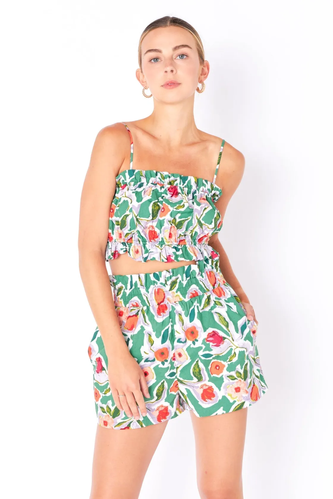 english_factory__floral_p_3-16.webp ENGLISH FACTORY Matching Sets | Shorts & Skorts*- Floral Print Shorts with Smocking MULTI
