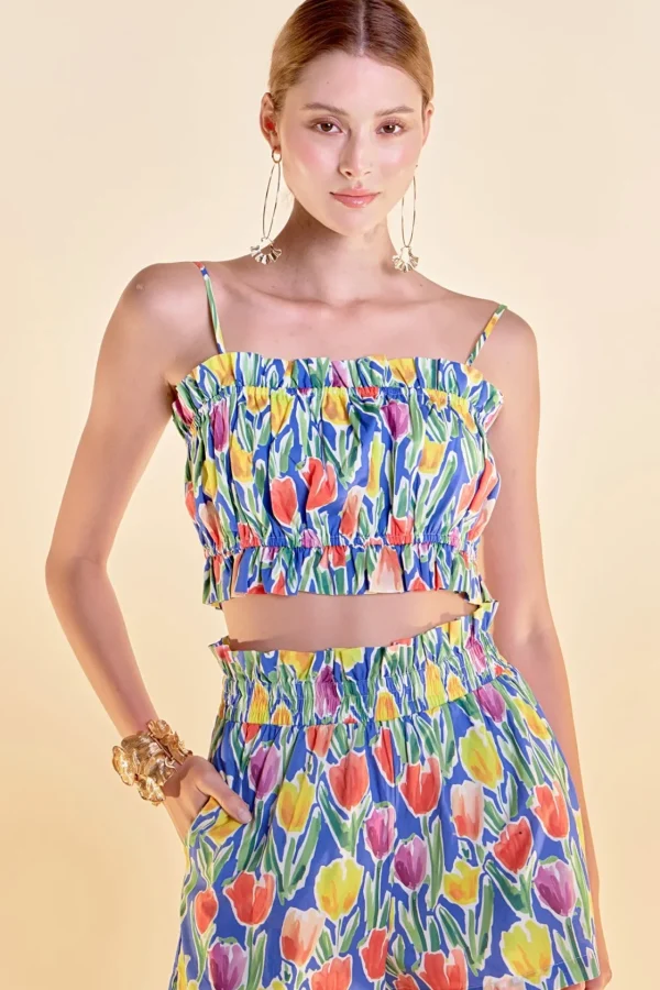 ENGLISH FACTORY Matching Sets | Shorts & Skorts*- Floral Print Ruffled Shorts with Smocking BLUEMULTI