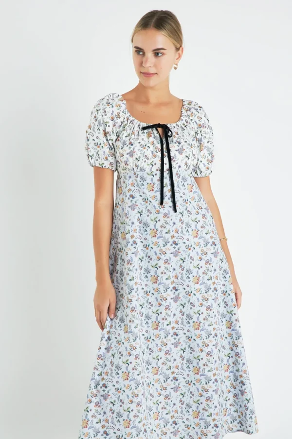 ENGLISH FACTORY Floral Dresses*- Floral Print Puff Sleeve Maxi Dress MULTI