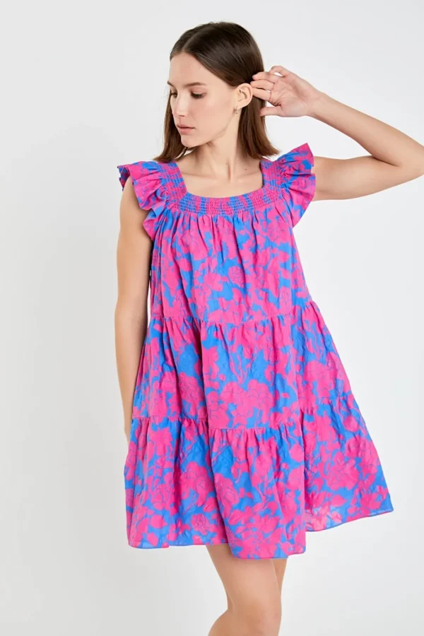 ENGLISH FACTORY Floral Dresses | Tops*- Floral Print Sleeveless Mini Dress BLUE/FUCHSIA