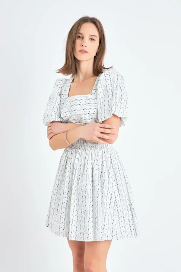 ENGLISH FACTORY White Dresses | Tops*- Floral Print Cotton Mini Dress WHITE/NAVY
