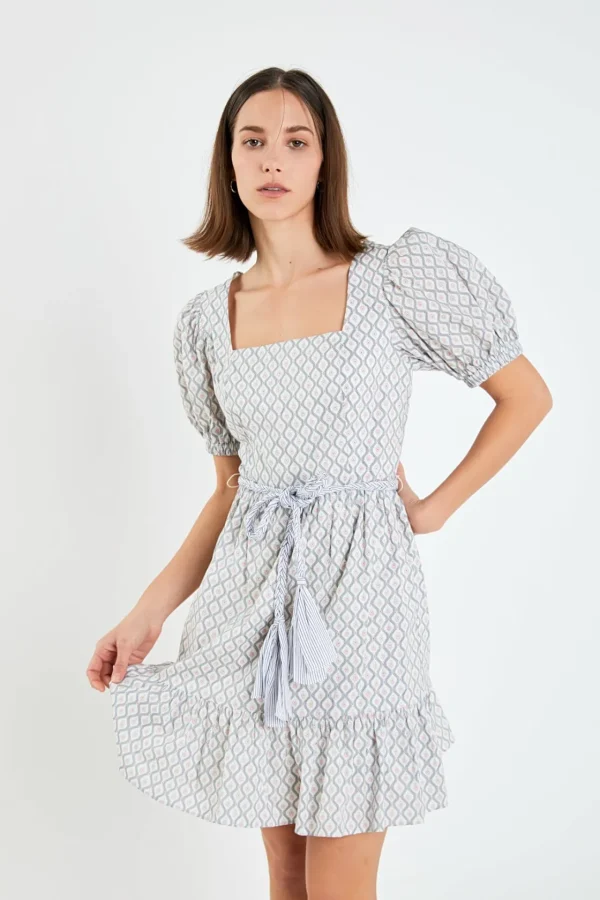 ENGLISH FACTORY Tops*- Floral Print Dress with Combo Braided Belt MULTI