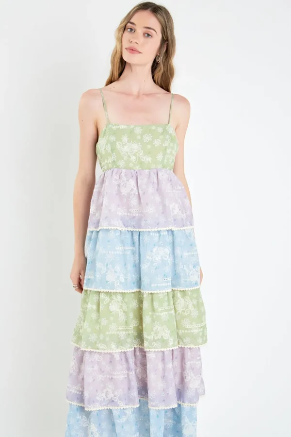 ENGLISH FACTORY Tops*- Floral Print Maxi Tiered Dress MULTI