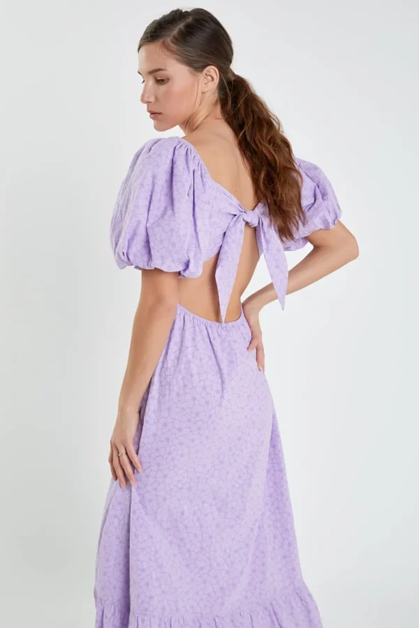 ENGLISH FACTORY Tops*- Floral Print Back Bow Tie Maxi Dress LILAC