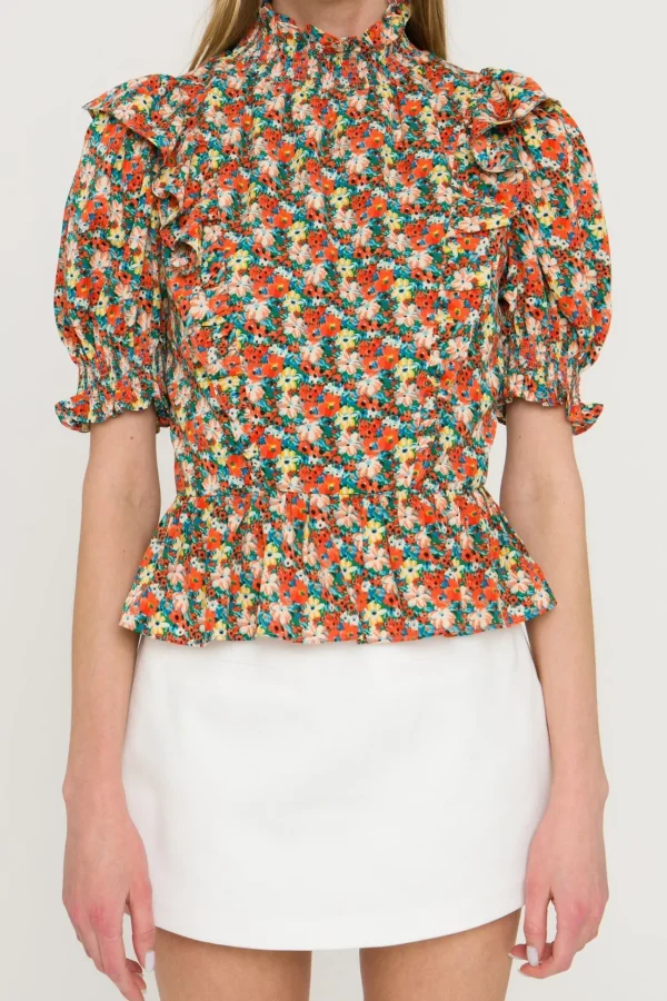 ENGLISH FACTORY Tops*- Floral Ruffle Detail Top MULTI