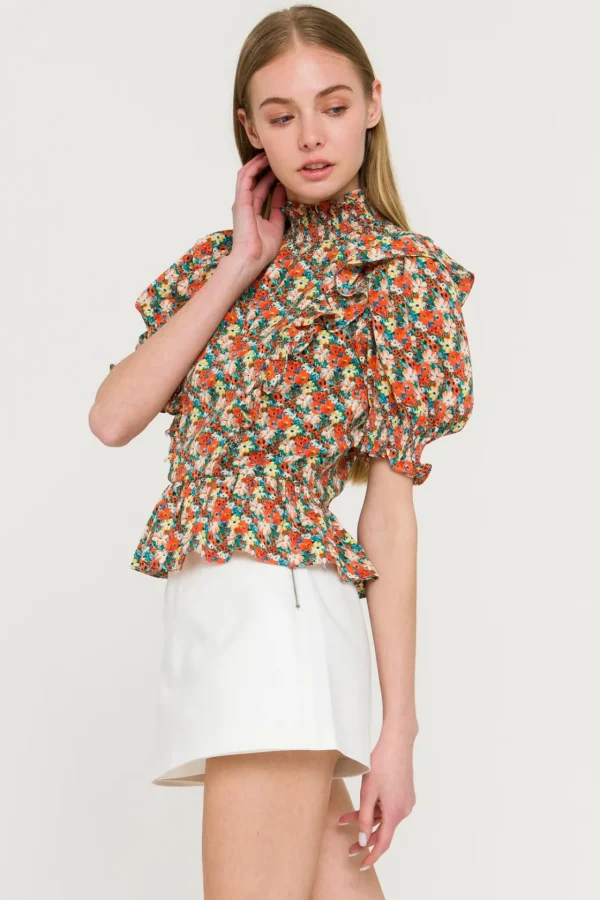 ENGLISH FACTORY Tops*- Floral Ruffle Detail Top MULTI