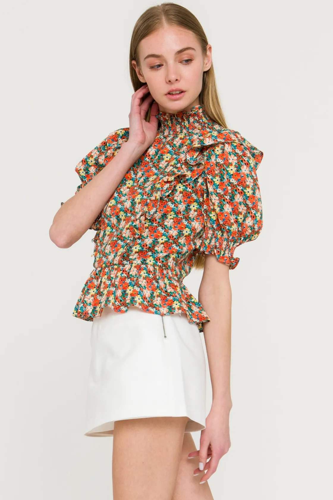 english_factory__floral_r_1.webp ENGLISH FACTORY Tops*- Floral Ruffle Detail Top MULTI