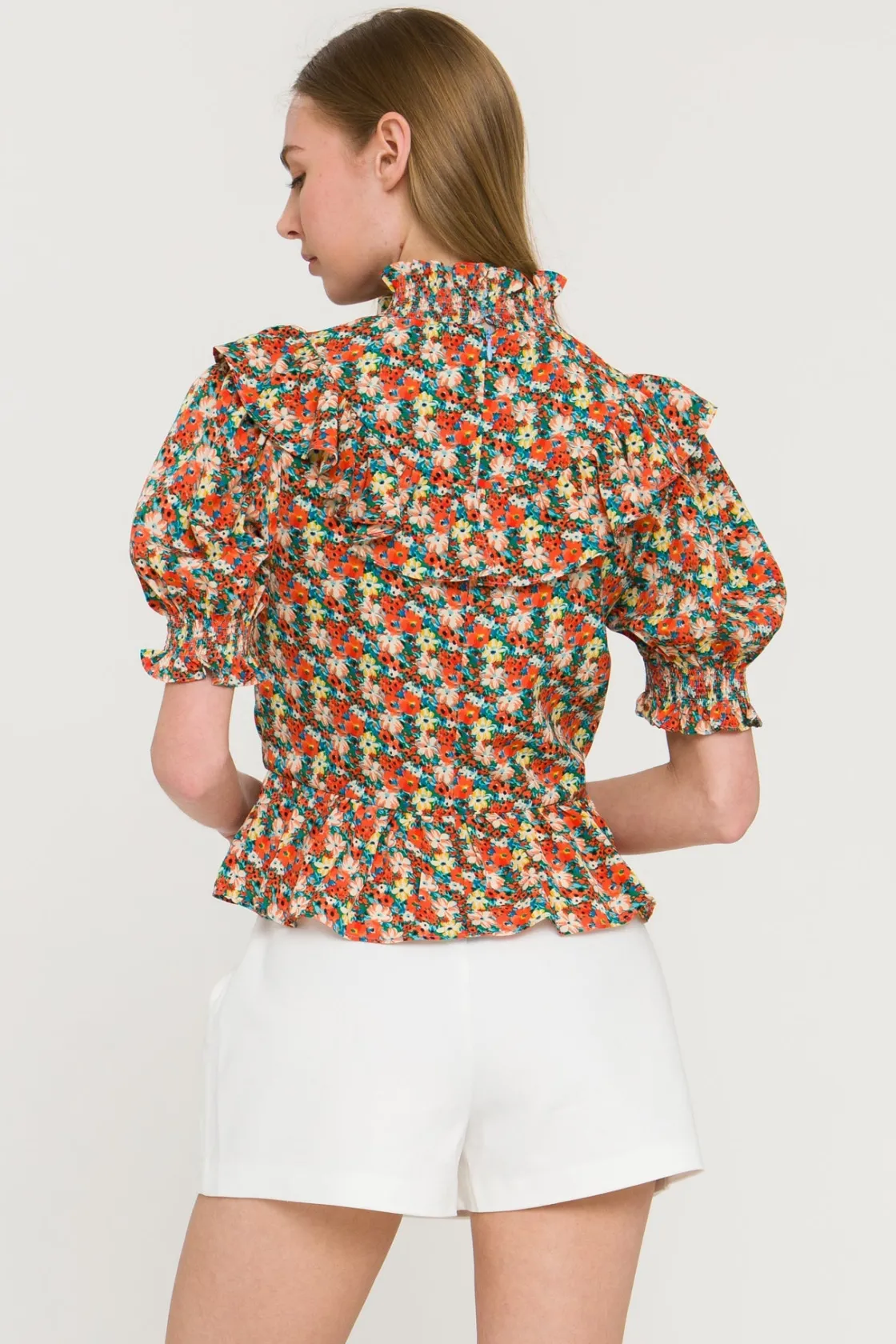 english_factory__floral_r_2.webp ENGLISH FACTORY Tops*- Floral Ruffle Detail Top MULTI