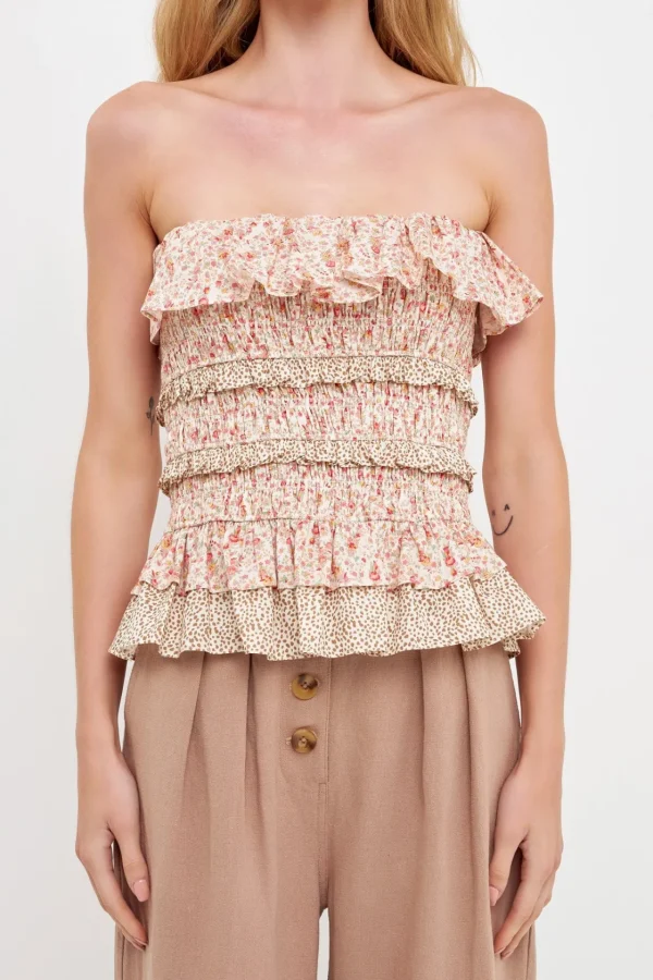 ENGLISH FACTORY Tops*- Floral Smocked Sleeveless Top MULTI