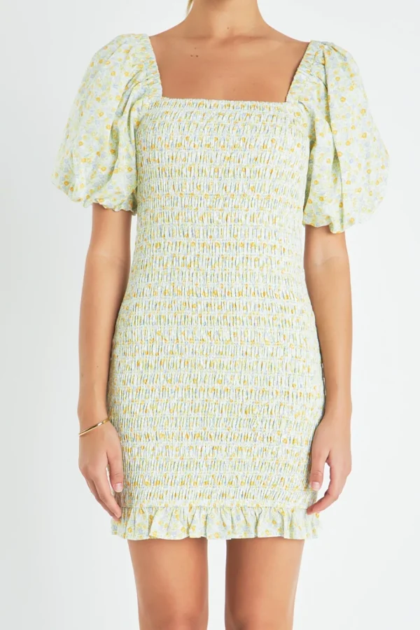 ENGLISH FACTORY Floral Dresses | Tops*- Floral Smocked Mini Dress YELLOWMULTI