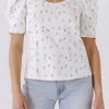 ENGLISH FACTORY Tops*- Floral Short Sleeve Knit Top WHITEMULTI