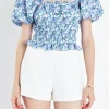 ENGLISH FACTORY Tops*- Floral Smocked Cropped Top BLUE/PURPLE