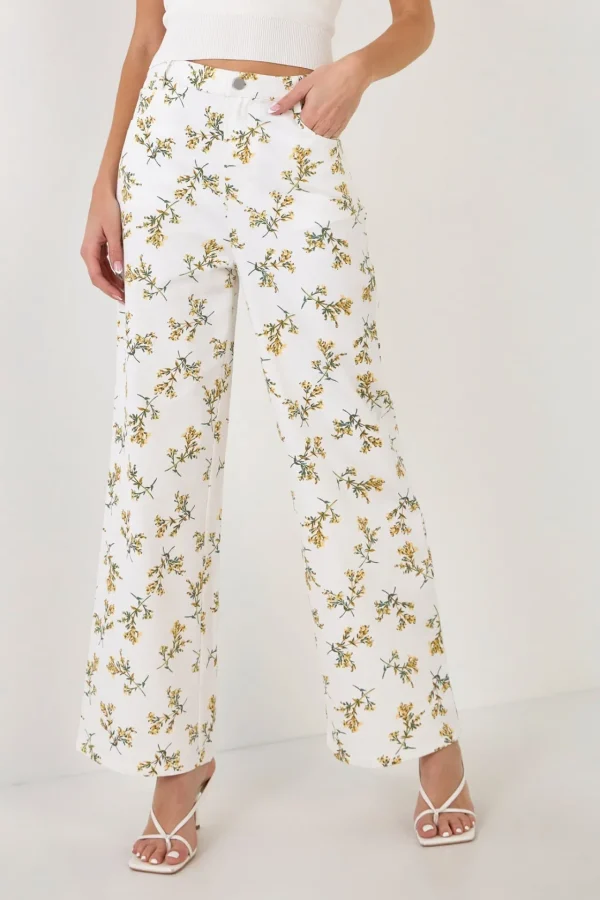 ENGLISH FACTORY Pants*- Floral Straight Leg Pants WHITEMULTI