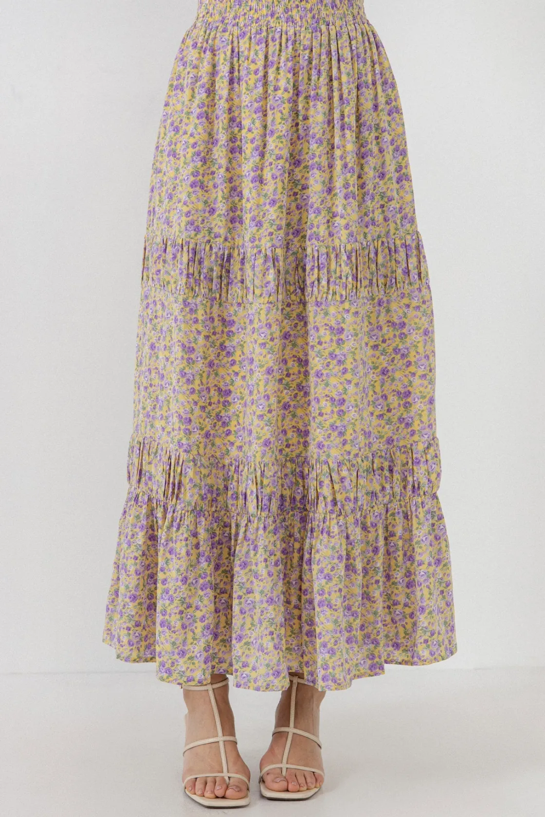 english_factory__floral_s_0-5.webp ENGLISH FACTORY Matching Sets | Skirts*- Floral Shirring Detail Long Skirt YELLOW/PURPLE