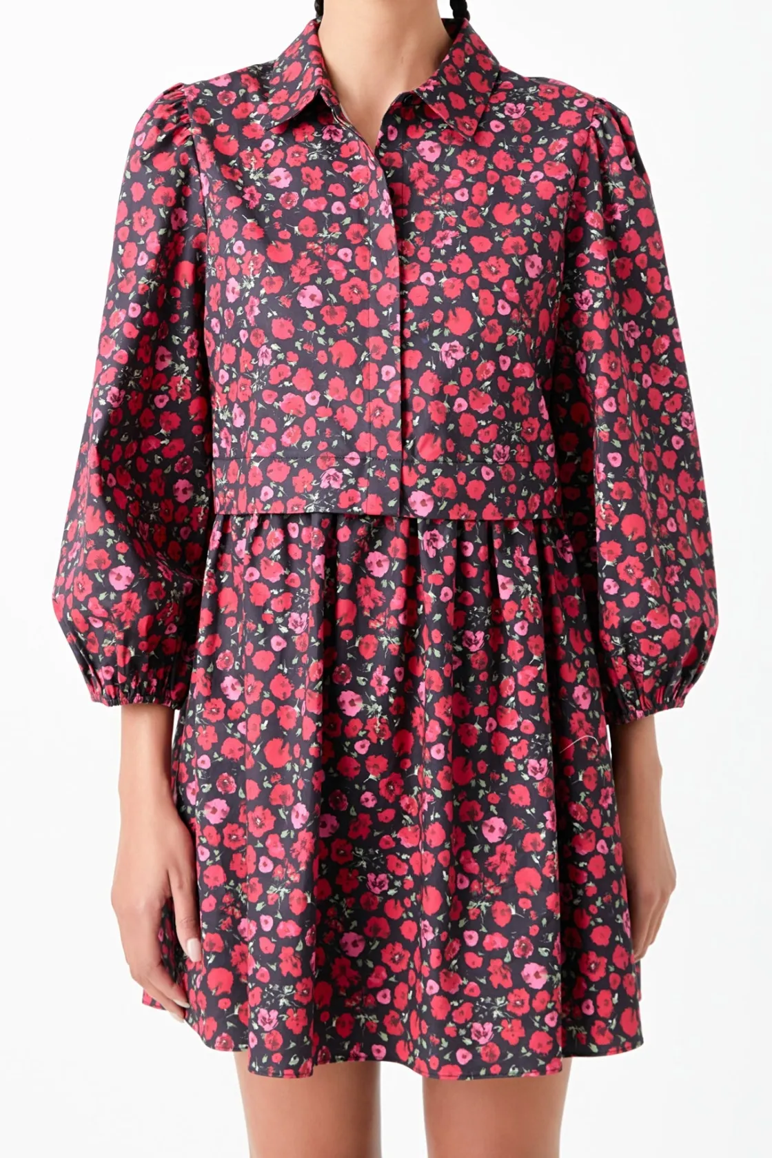 english_factory__floral_s_0-7.webp ENGLISH FACTORY Floral Dresses*- Floral Shirt Mini Dress BLACK/RED