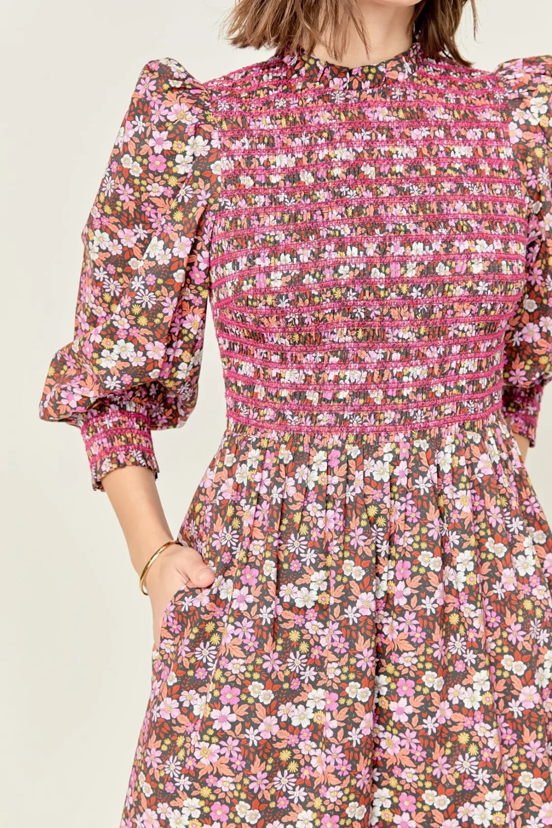 english_factory__floral_s_0-9.webp ENGLISH FACTORY Floral Dresses | Tops*- Floral Smocked Midi Dress PINK