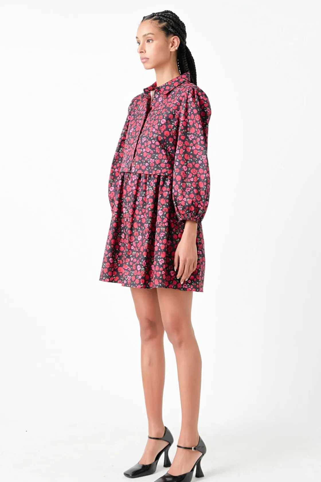 english_factory__floral_s_1-7.webp ENGLISH FACTORY Floral Dresses*- Floral Shirt Mini Dress BLACK/RED