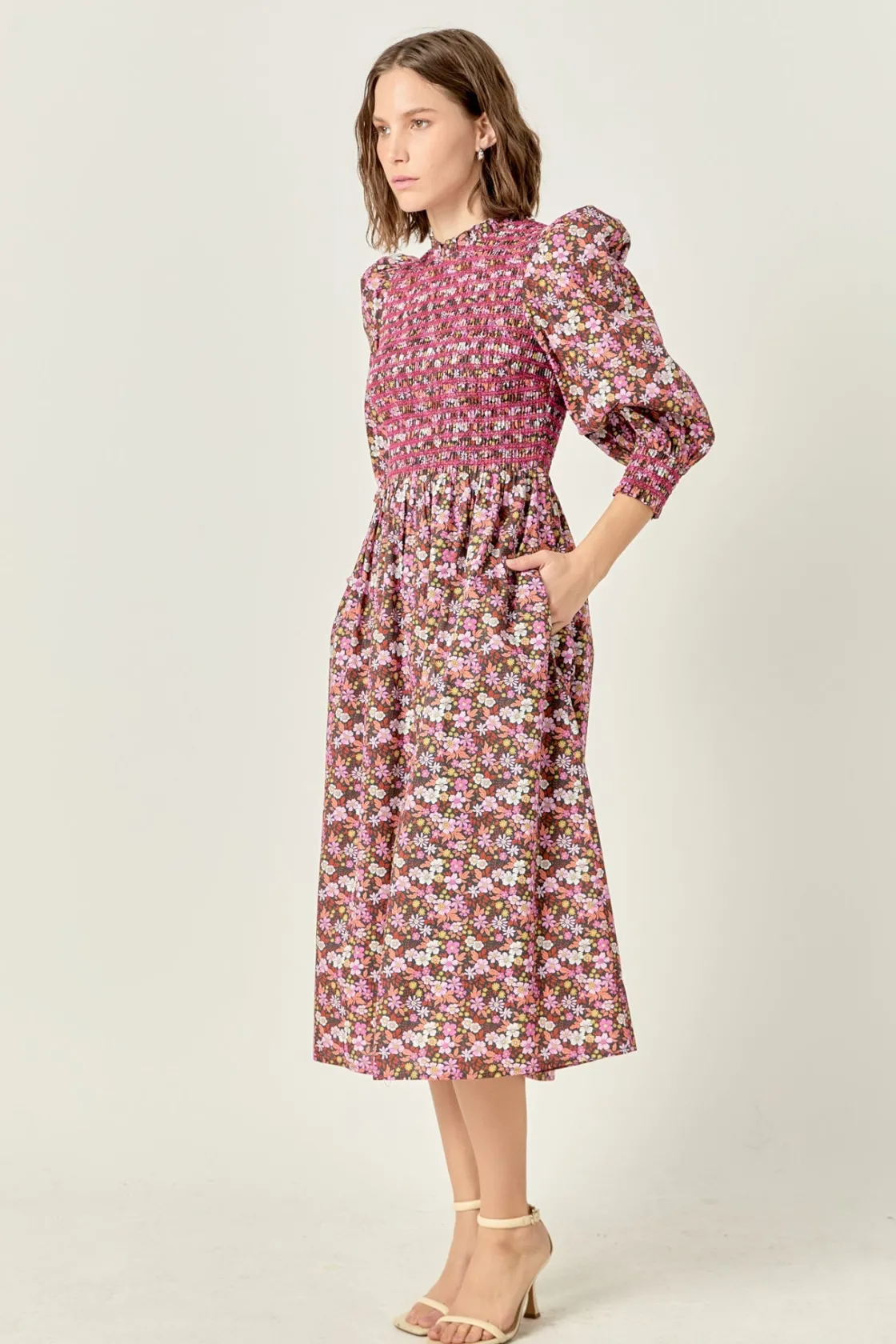 english_factory__floral_s_1-9.webp ENGLISH FACTORY Floral Dresses | Tops*- Floral Smocked Midi Dress PINK