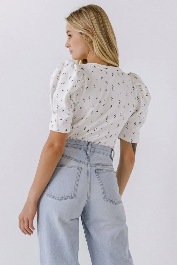 ENGLISH FACTORY Tops*- Floral Short Sleeve Knit Top WHITEMULTI