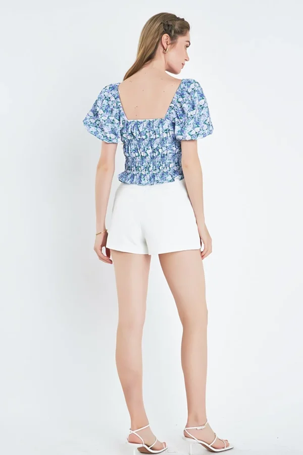 ENGLISH FACTORY Tops*- Floral Smocked Cropped Top BLUE/PURPLE