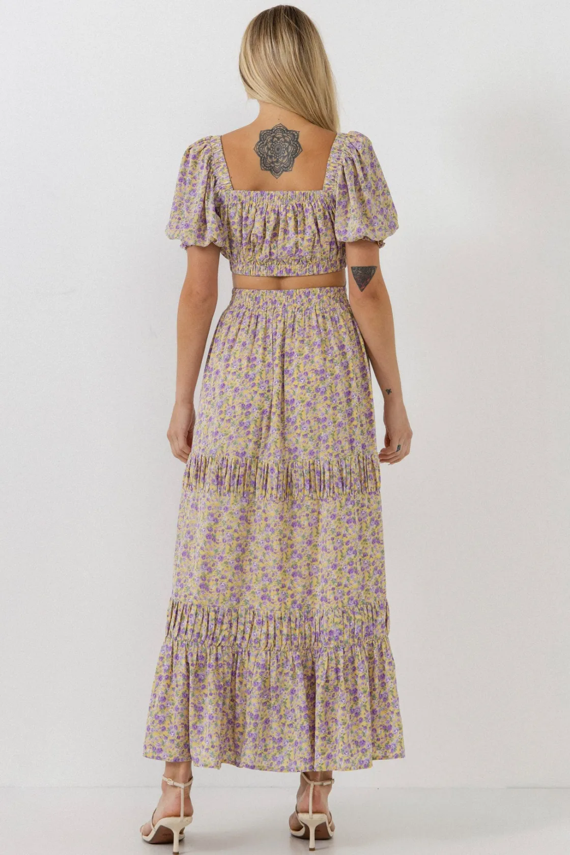 english_factory__floral_s_2-5.webp ENGLISH FACTORY Matching Sets | Skirts*- Floral Shirring Detail Long Skirt YELLOW/PURPLE