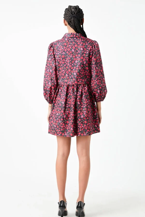 ENGLISH FACTORY Floral Dresses*- Floral Shirt Mini Dress BLACK/RED