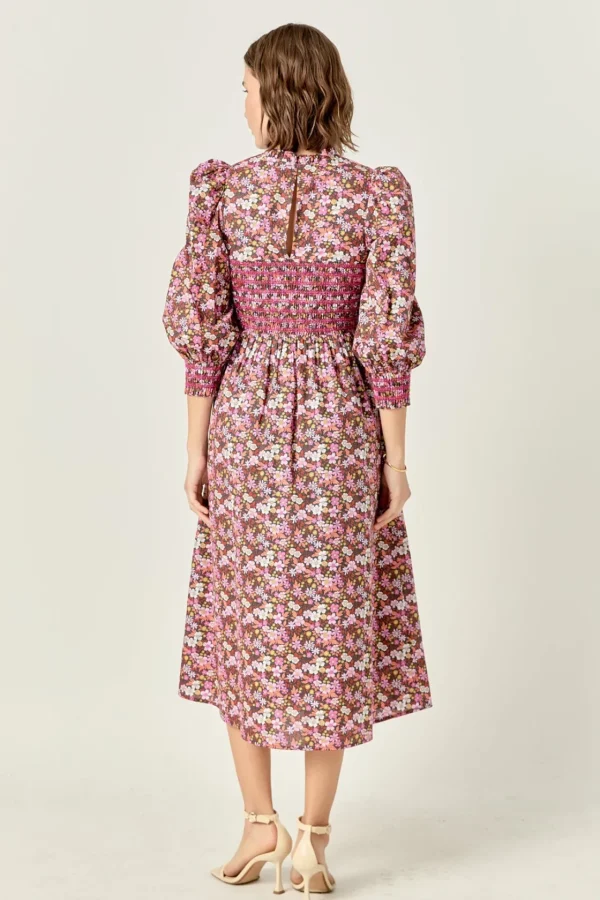 ENGLISH FACTORY Floral Dresses | Tops*- Floral Smocked Midi Dress PINK