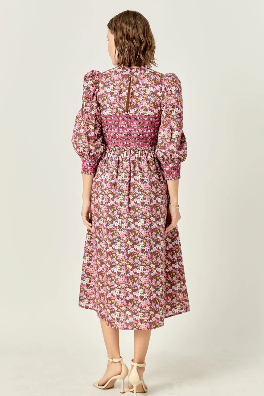 english_factory__floral_s_2-9.webp ENGLISH FACTORY Floral Dresses | Tops*- Floral Smocked Midi Dress PINK