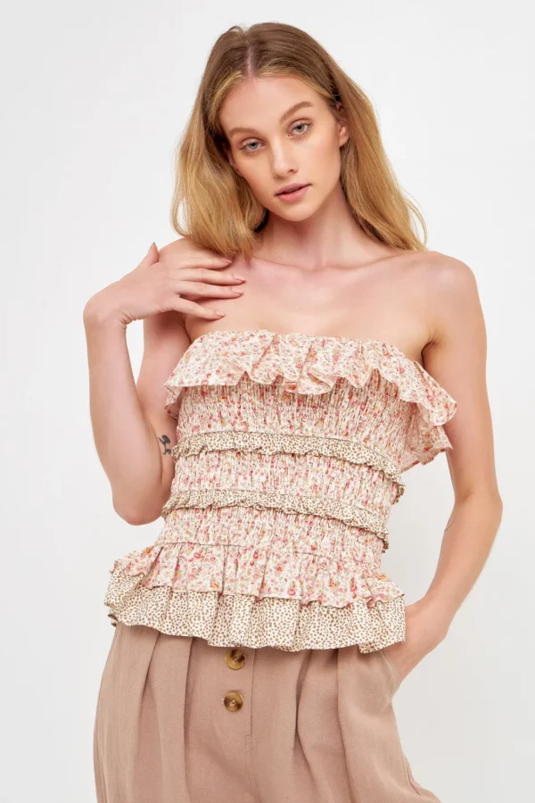 ENGLISH FACTORY Tops*- Floral Smocked Sleeveless Top MULTI