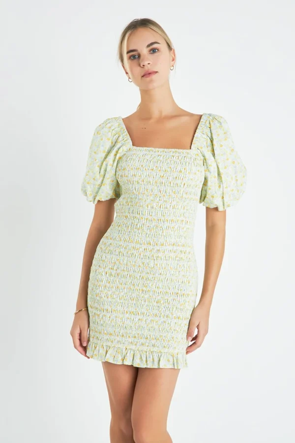 ENGLISH FACTORY Floral Dresses | Tops*- Floral Smocked Mini Dress YELLOWMULTI