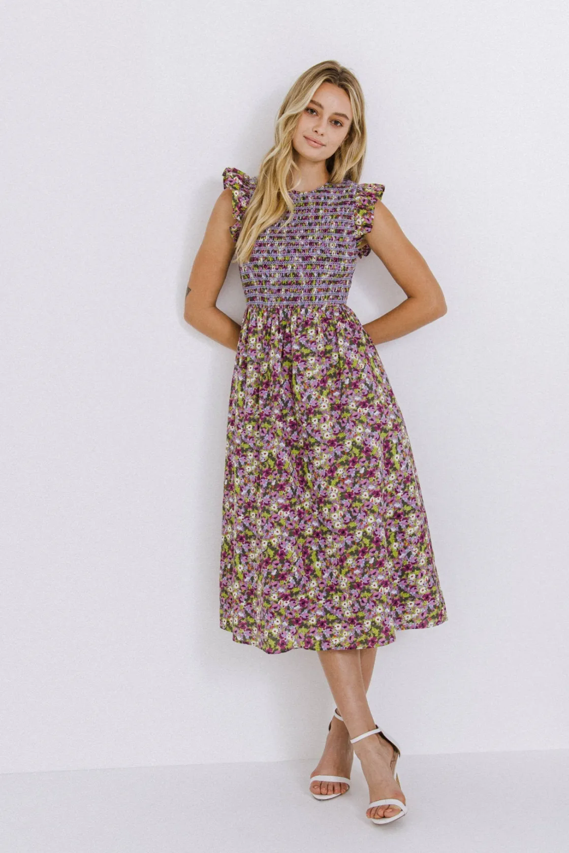 english_factory__floral_s_3-8.webp ENGLISH FACTORY Floral Dresses | Tops*- Floral Smocked Sleeveless Midi Dress PURPLEMULTI
