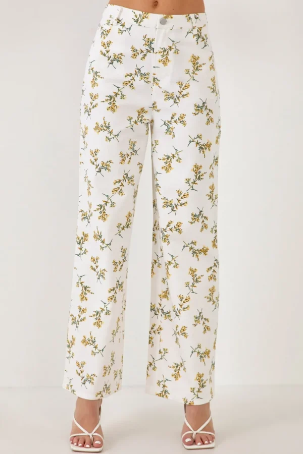 ENGLISH FACTORY Pants*- Floral Straight Leg Pants WHITEMULTI