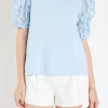 ENGLISH FACTORY Tops*- Floral Texture Sleeve Top