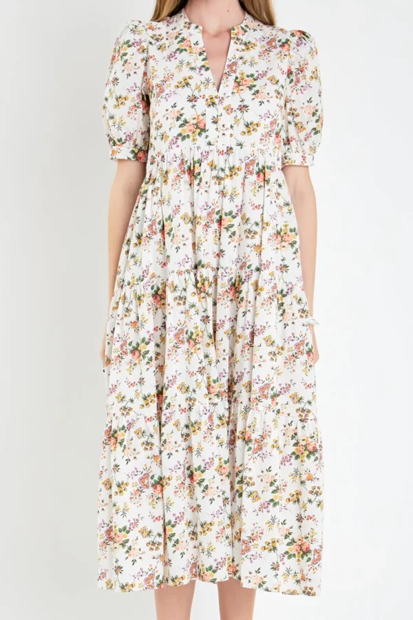 ENGLISH FACTORY White Dresses | Floral Dresses*- Floral Tiered Midi Dress WHITE