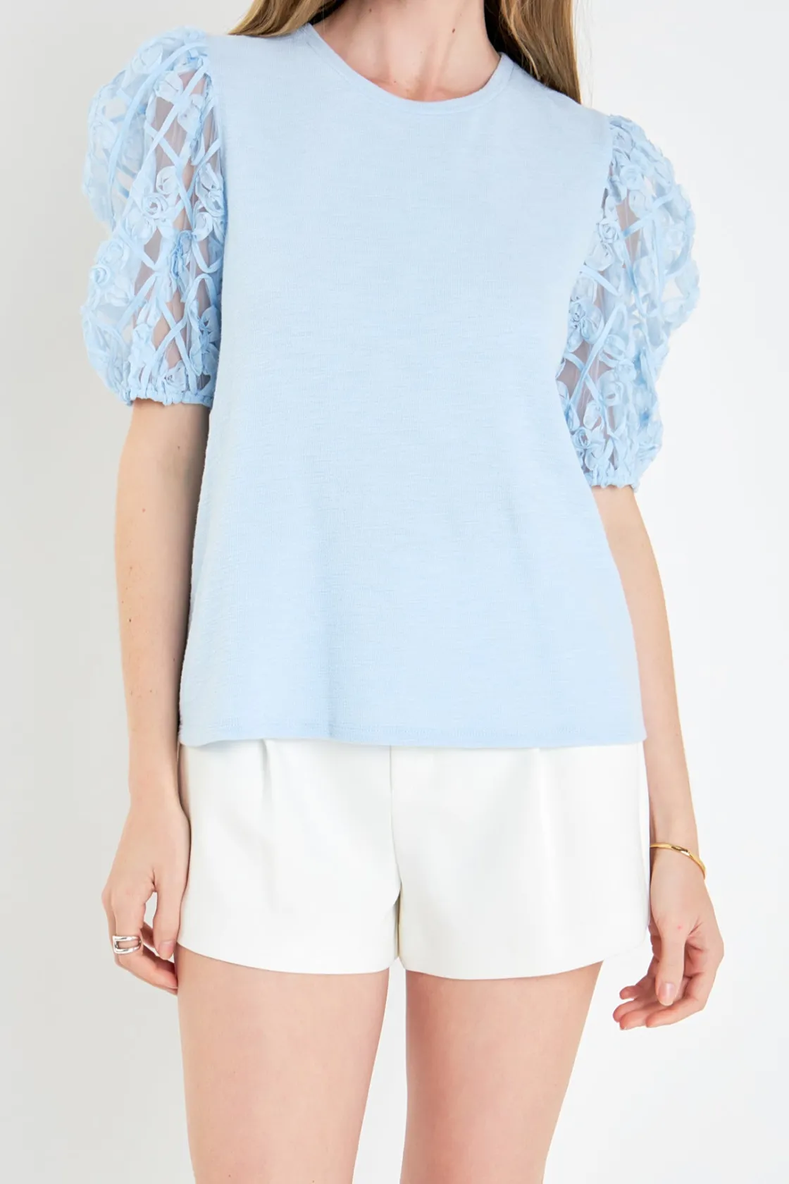 english_factory__floral_t_0.webp ENGLISH FACTORY Tops*- Floral Texture Sleeve Top