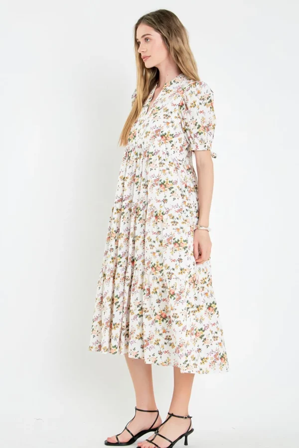 ENGLISH FACTORY White Dresses | Floral Dresses*- Floral Tiered Midi Dress WHITE