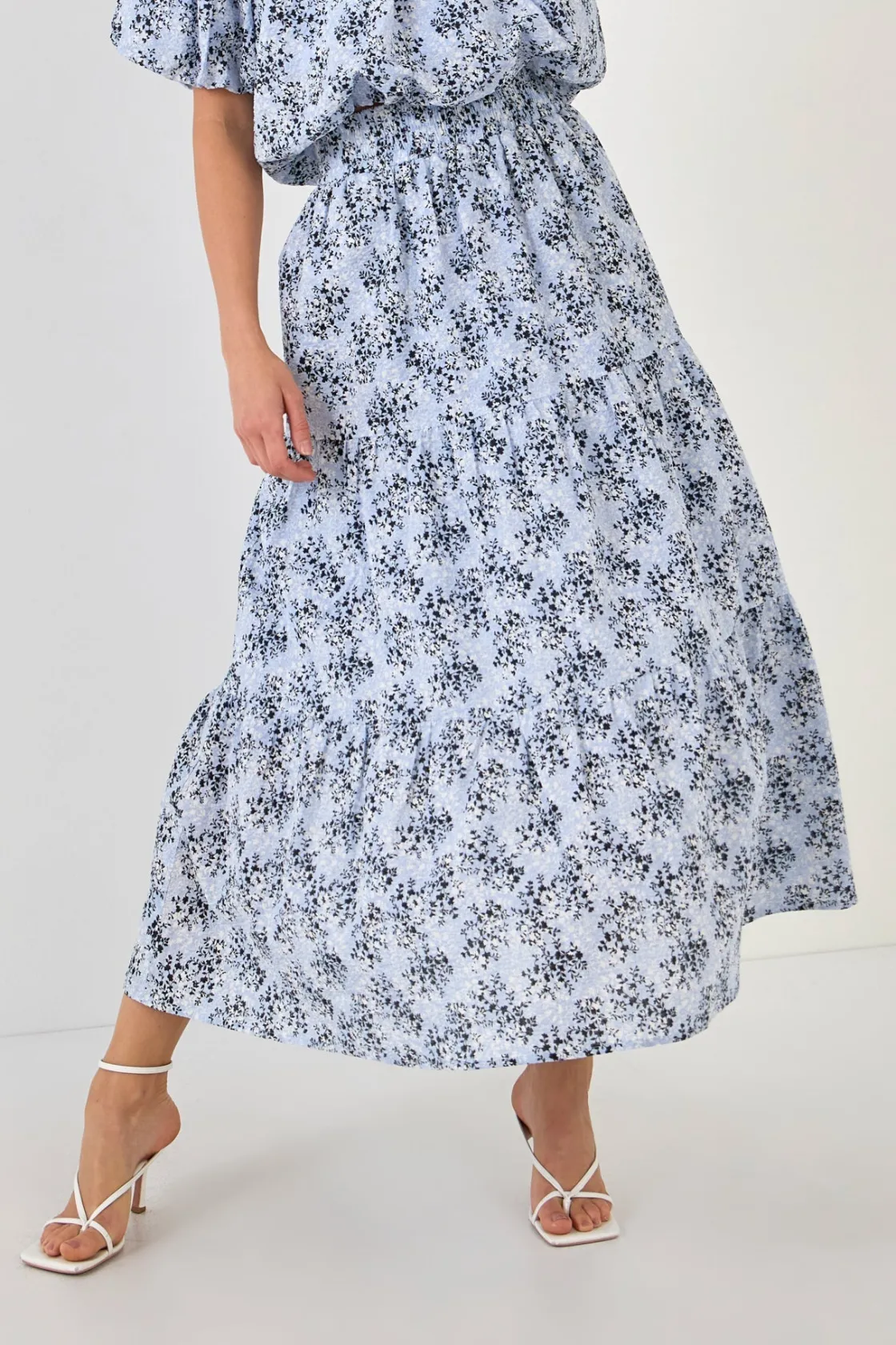 english_factory__floral_t_3-1.webp ENGLISH FACTORY Matching Sets | Skirts*- Floral Tiered Maxi Skirt BLUEMULTI