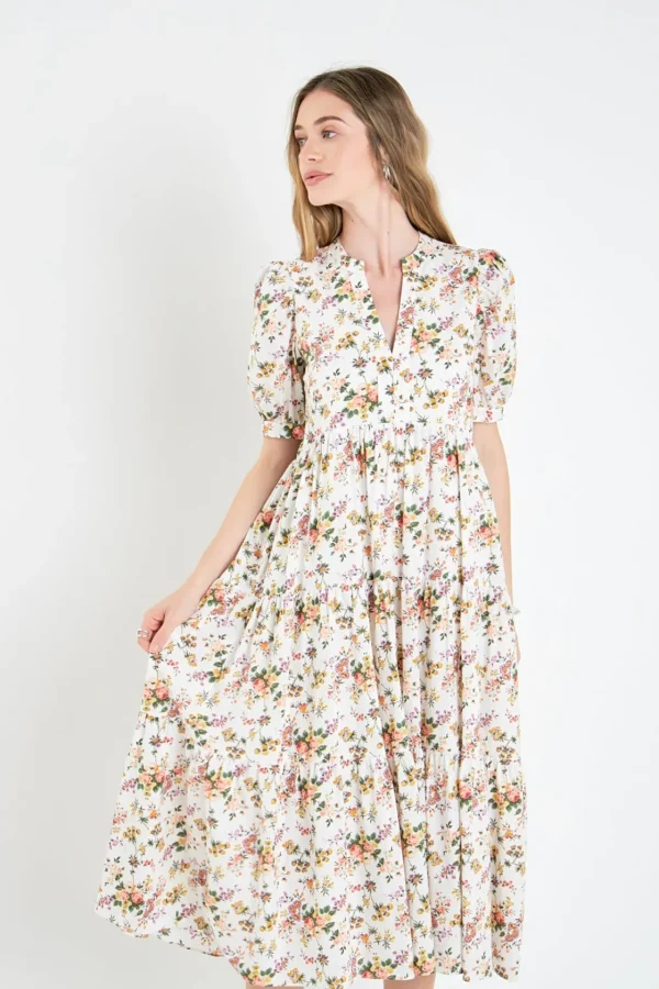 ENGLISH FACTORY White Dresses | Floral Dresses*- Floral Tiered Midi Dress WHITE