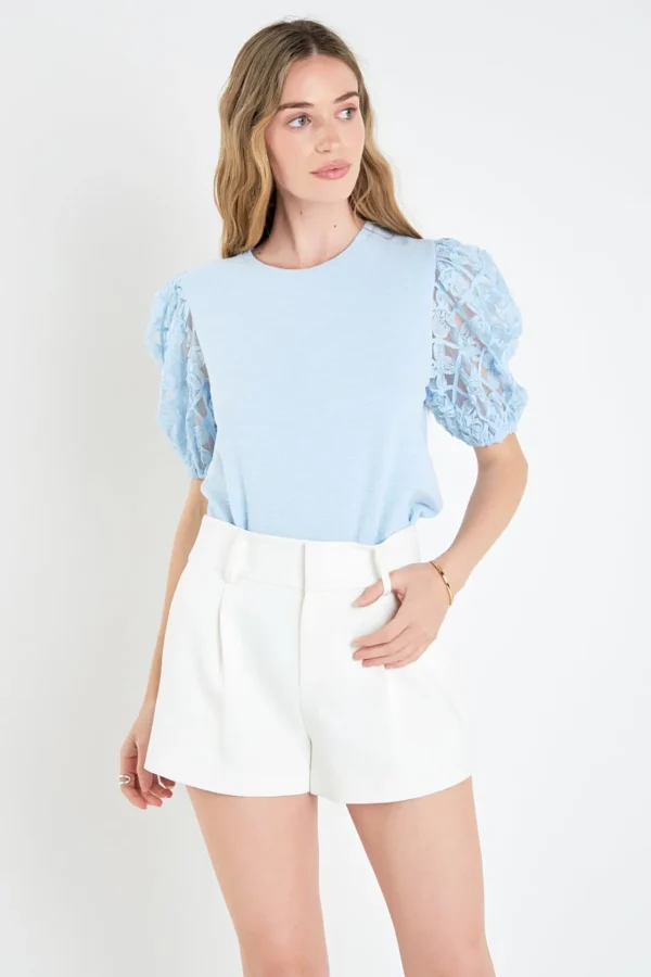 ENGLISH FACTORY Tops*- Floral Texture Sleeve Top