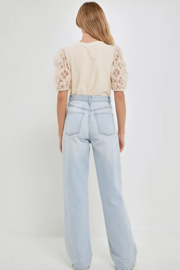 ENGLISH FACTORY Tops*- Floral Texture Sleeve Top