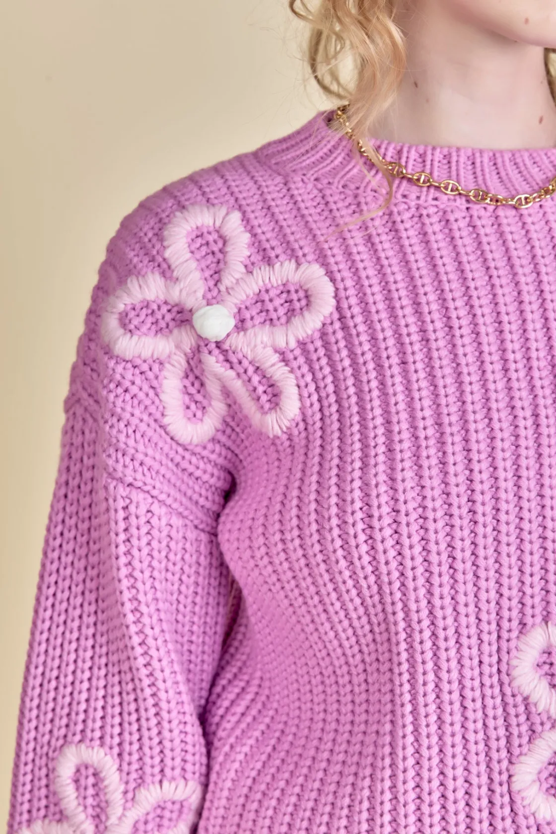 english_factory__flower_e_0-1.webp ENGLISH FACTORY Sweaters & Knits | Tops*- Flower Embroidery Knit Top PINK