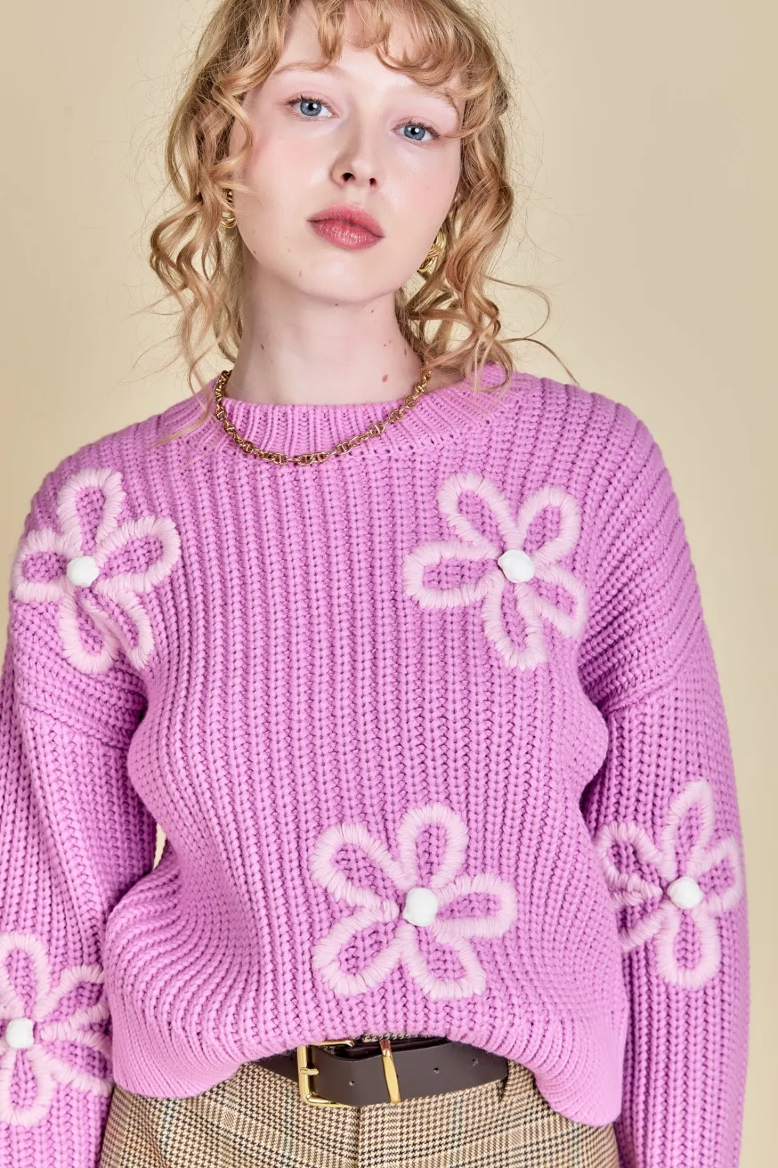 english_factory__flower_e_3-1.webp ENGLISH FACTORY Sweaters & Knits | Tops*- Flower Embroidery Knit Top PINK