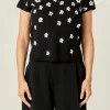 ENGLISH FACTORY Tops*- Flower Knit Top BLACK/WHITE