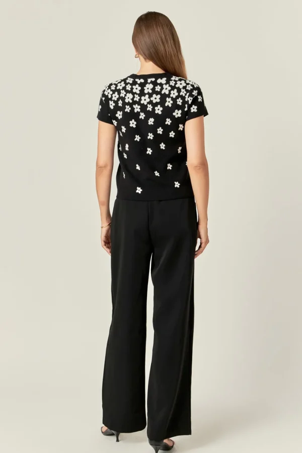 ENGLISH FACTORY Tops*- Flower Knit Top BLACK/WHITE